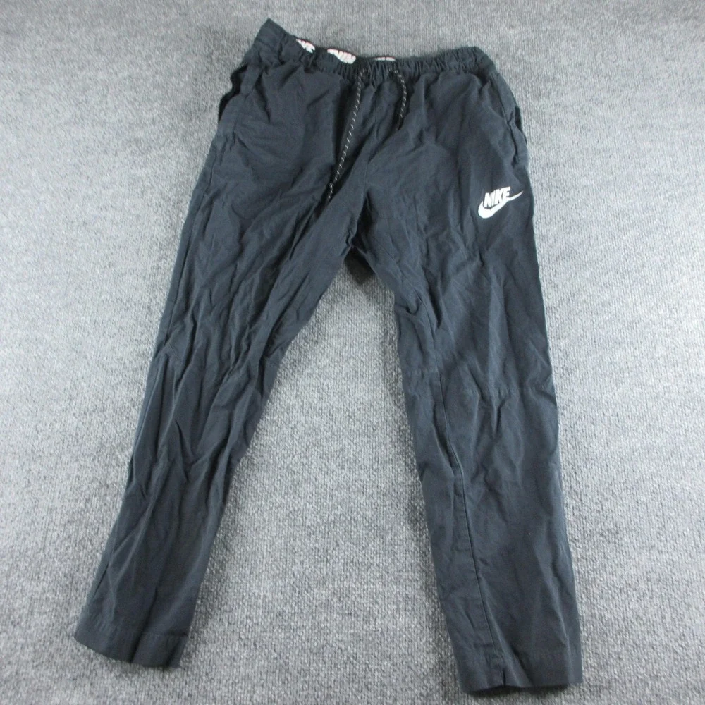 Nike Track Pants Womens M Black Woven Elastic Waist Drawstring Pockets Athletic